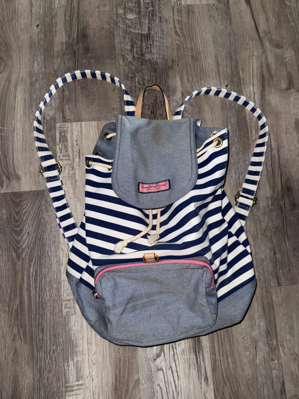 Vineyard Vines Navy & White Striped Canvas Backpack with Pink Accent
